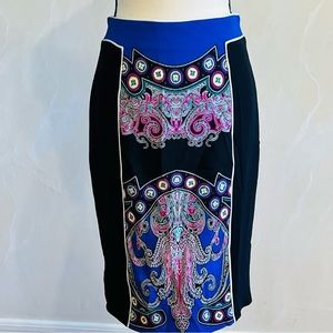 Etro knee length skirt featuring colorful pattern front detail